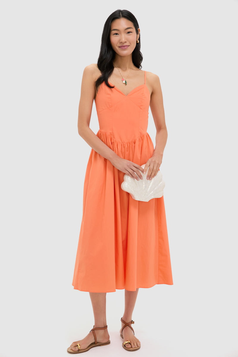 Orange V-Neck Midi Dress