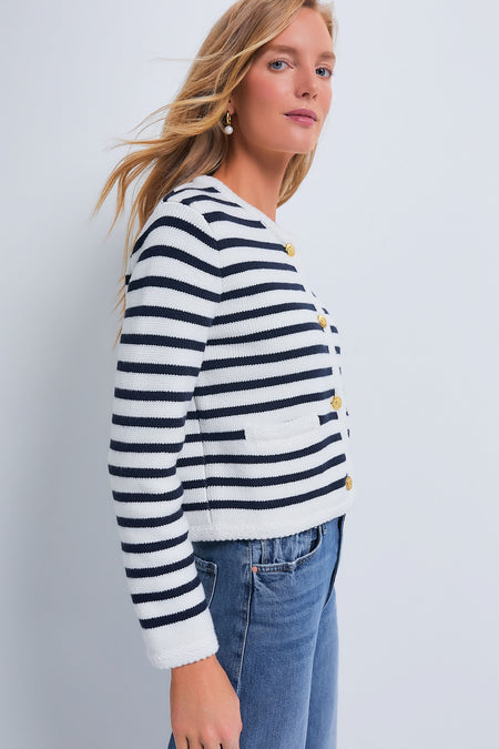 Navy & Cream Stripe Anna Structured Knit Cardigan