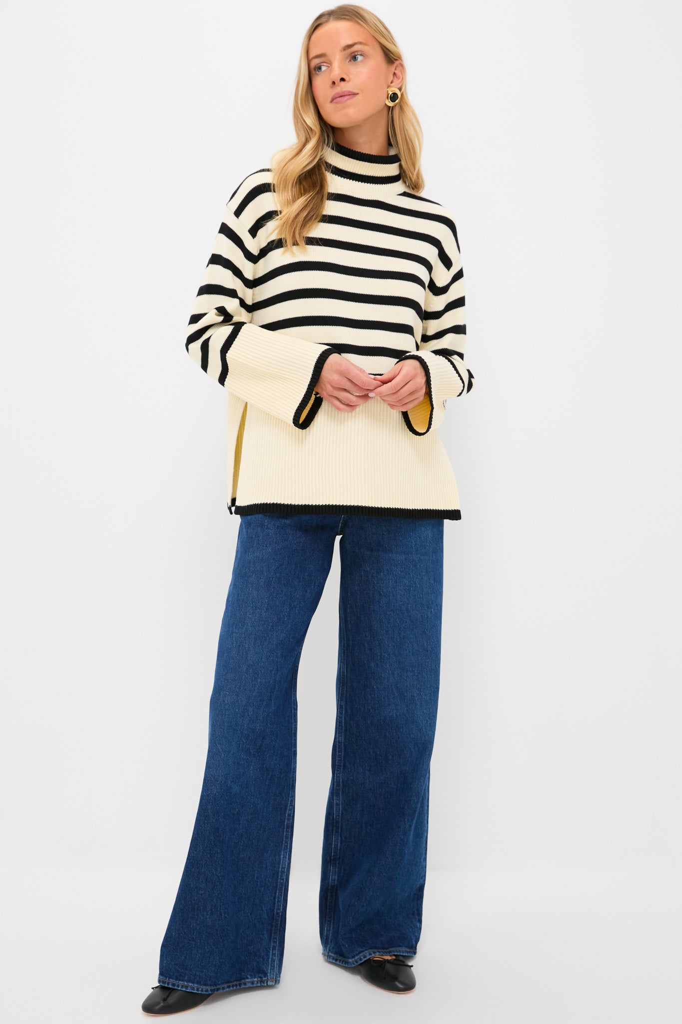 Exclusive Cream Striped Turtleneck Sweater