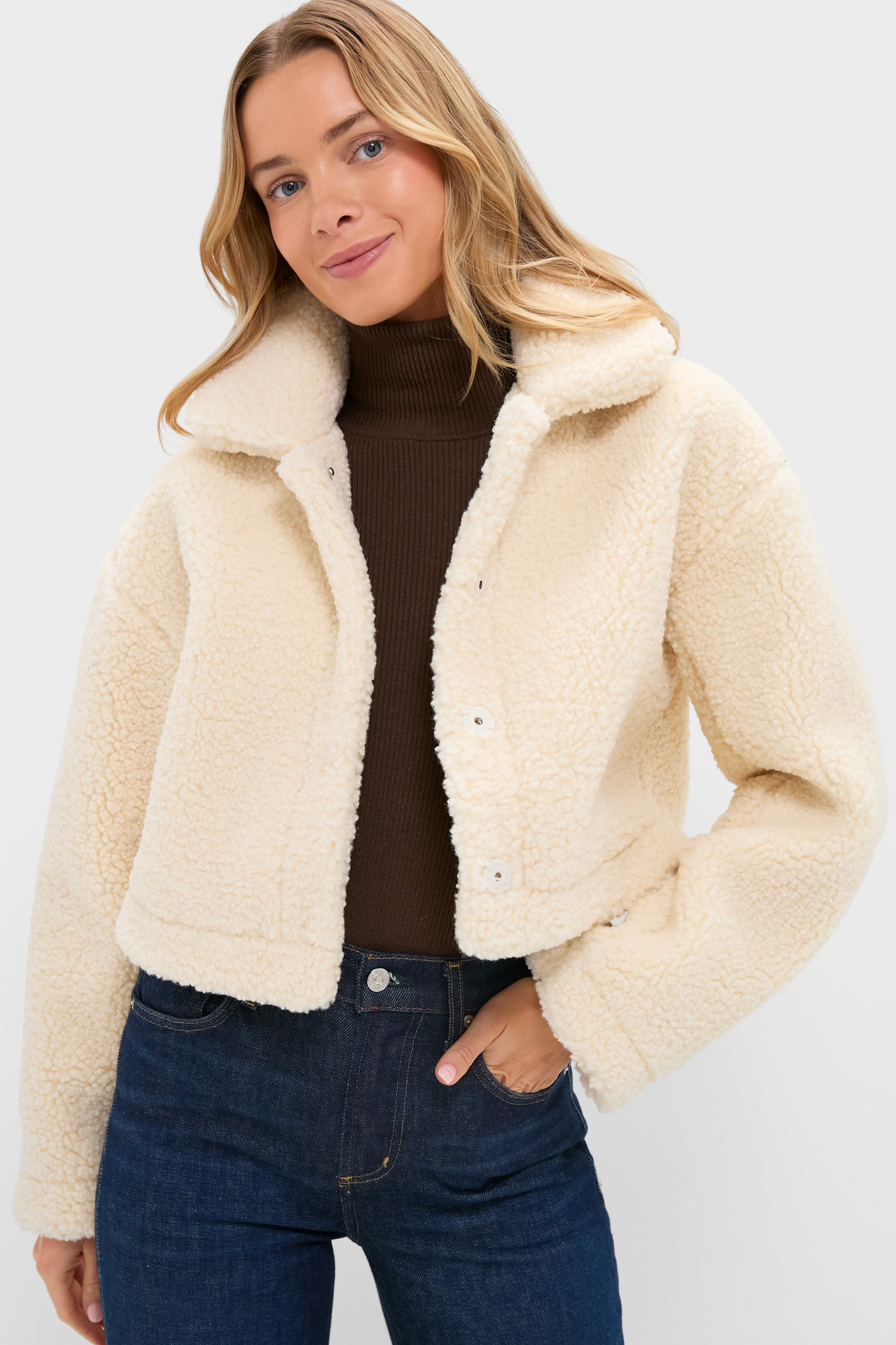 Cream Sherpa Sara Crop Jacket | Hyacinth House