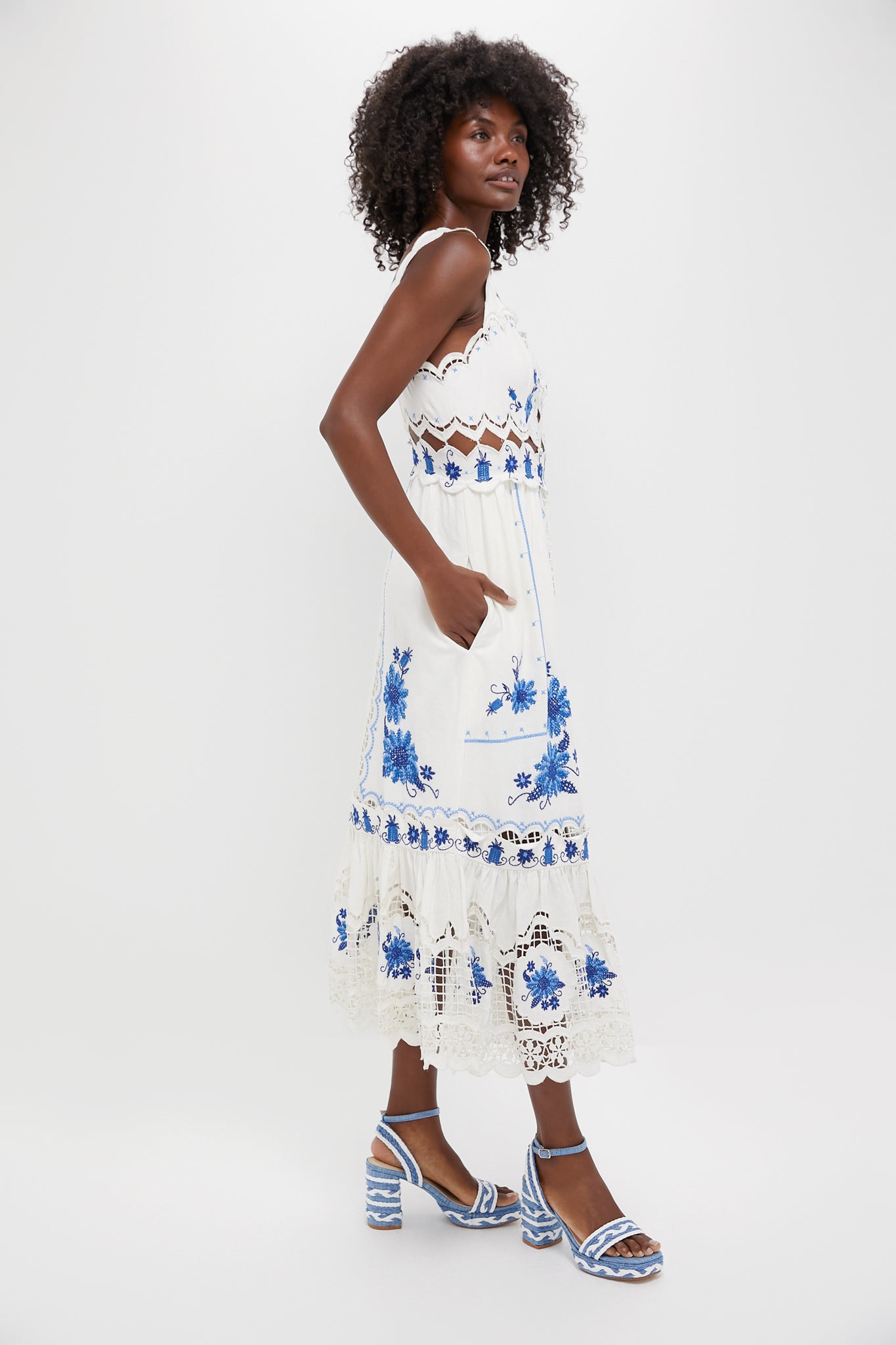 Off-White Cross Stitch Richelieu Sunflower Midi Dress | Farm Rio