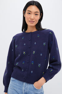 Blue Floral Embellishment Navy Elsie Cardigan