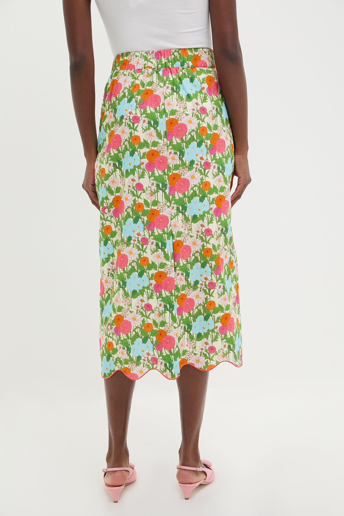 Multi Green Begonia Floral Ida Midi Skirt