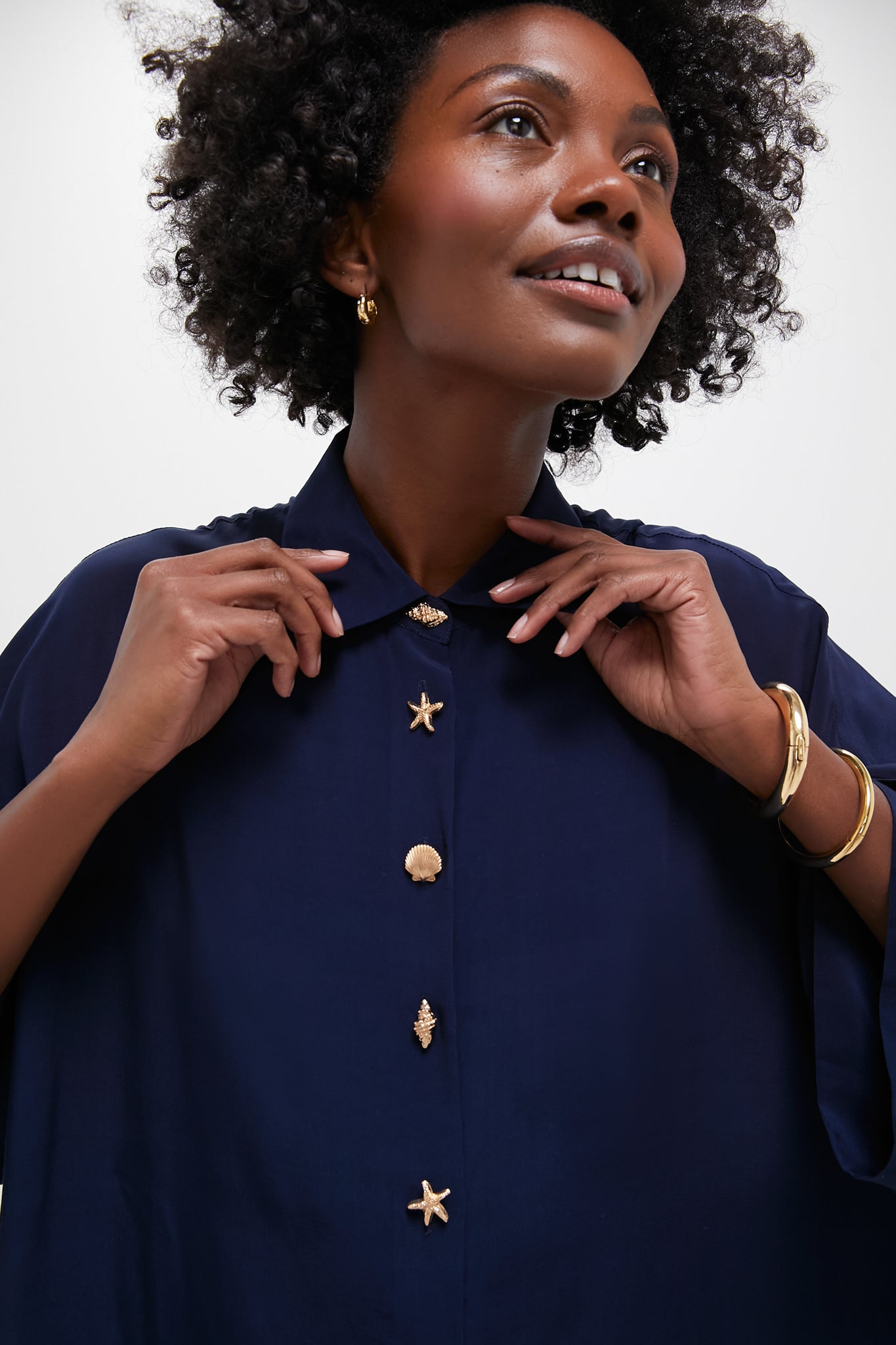 Navy Viscose Charmeuse Nautilus Blouse