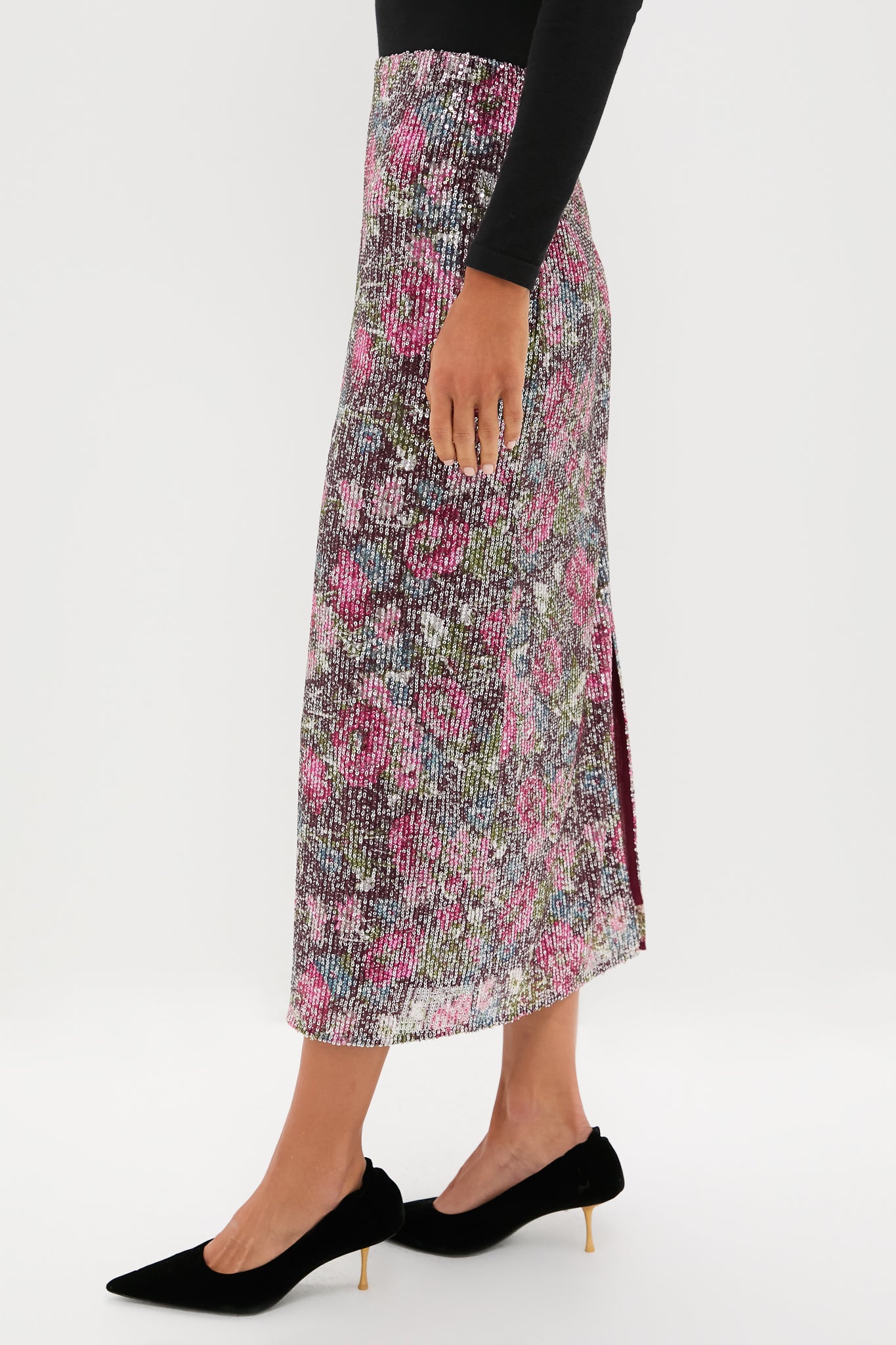 Floral Sequin McKey Midi Skirt