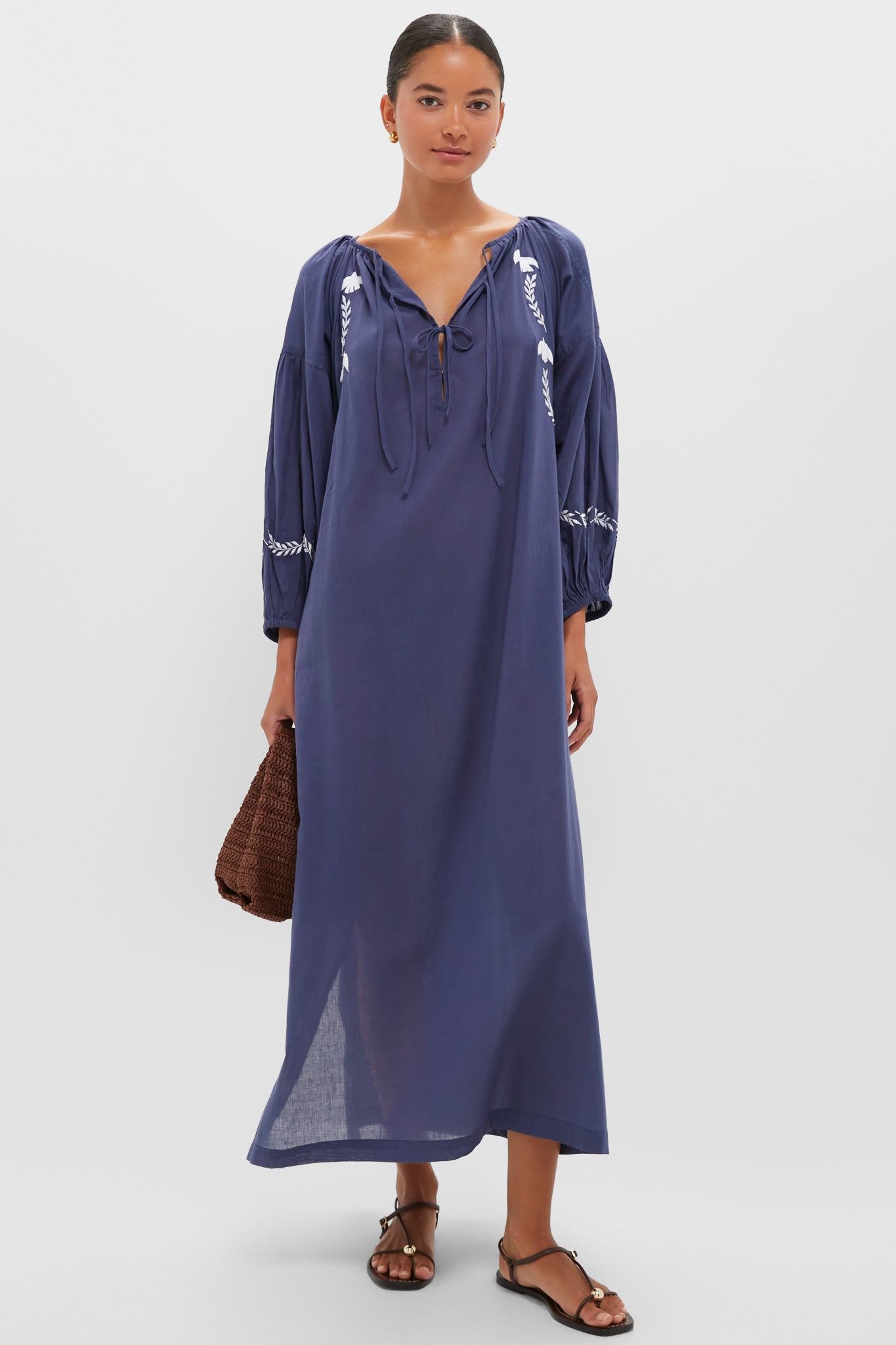 White Dove Embroidery Blue Indigo Organic Folk Maxi Dress | Love Tomas by Emerson Fry White Dove Embroidery Blue Indigo Organic Folk Maxi Dress | Love Tomas by Emerson Fry