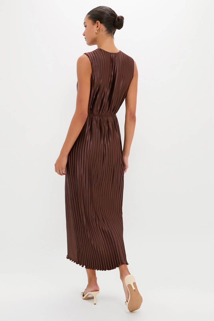 Brown Pleated Chloe Maxi Dress | English Factory Brown Pleated Chloe Maxi Dress | English Factory