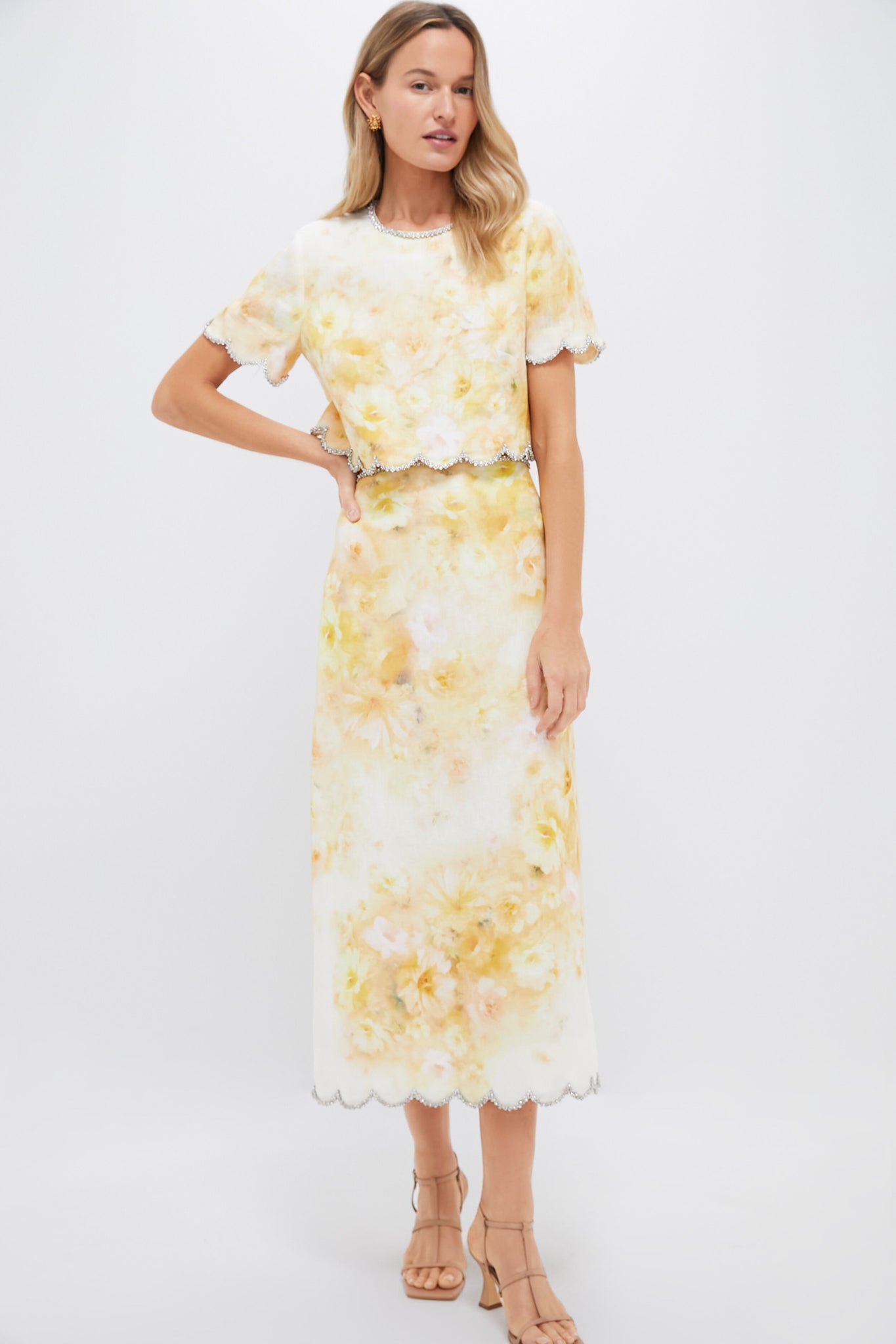 crush scalloped midi dress Yellow Floral Crush Scalloped Top