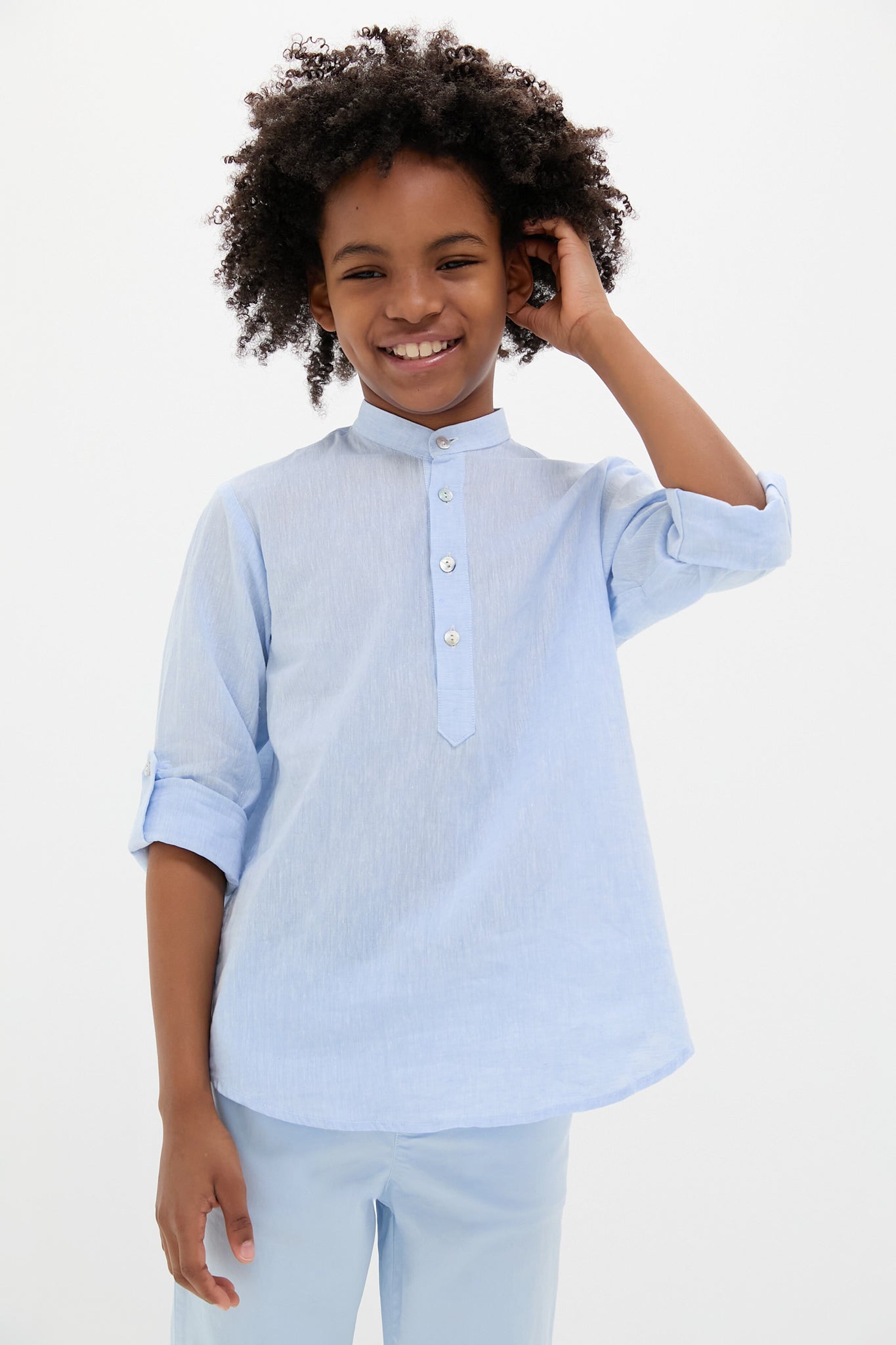 Light Blue Jazmin Linen Mix Long Sleeve Shirt