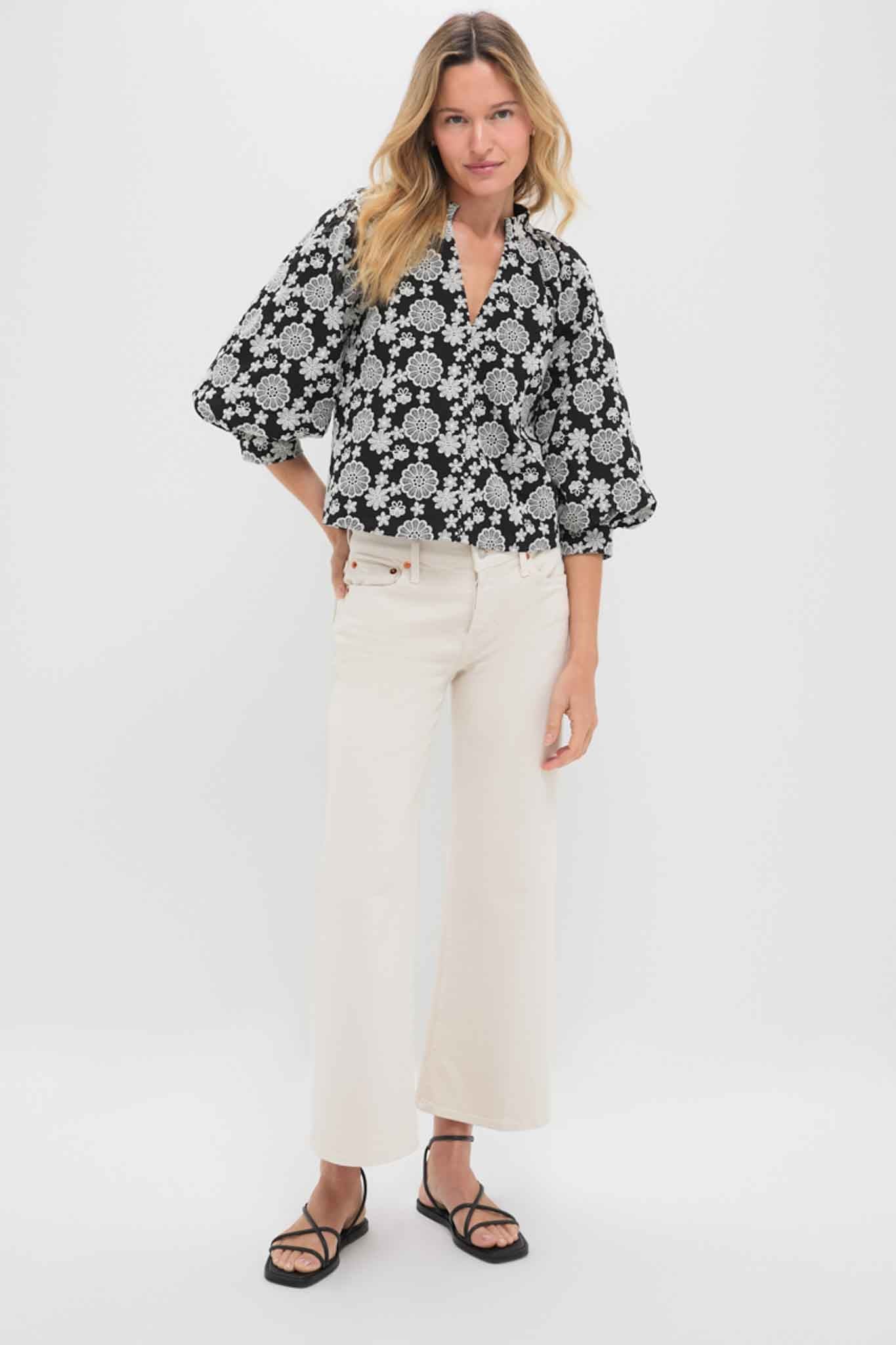 Black & Cream Eyelet Brooklyn Blouse