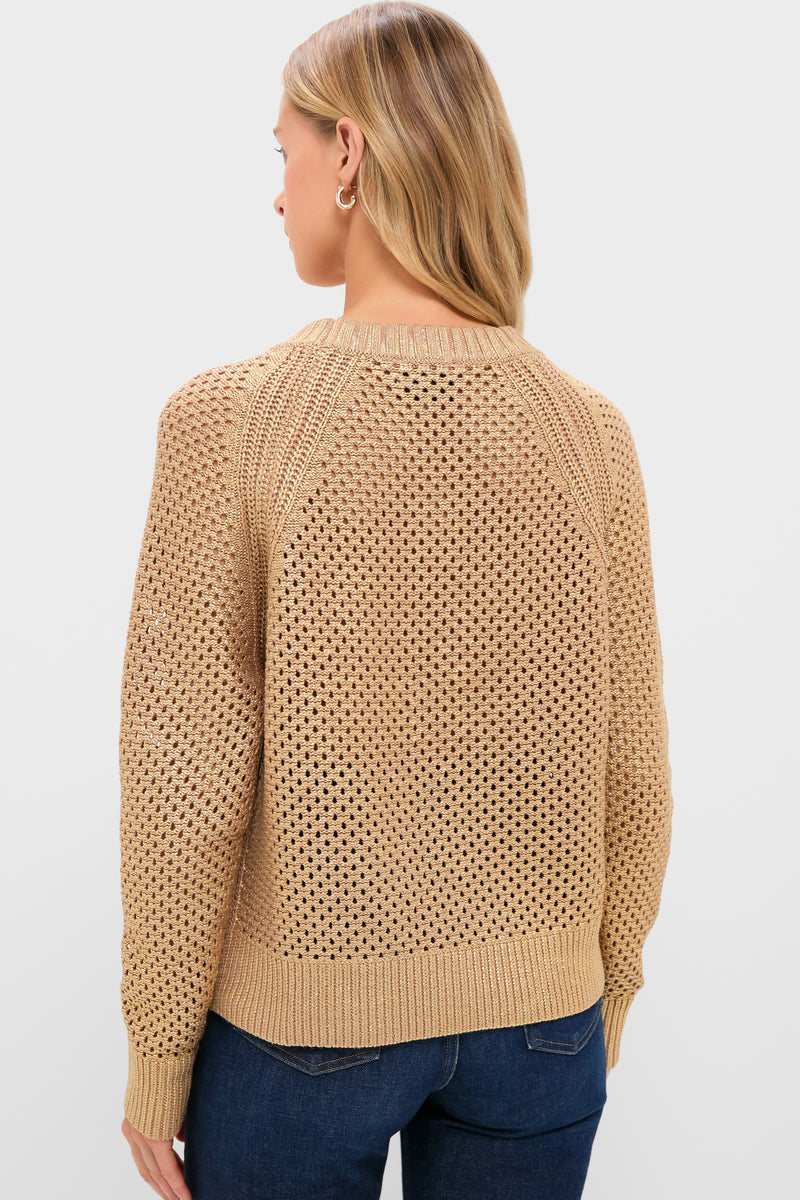 Gold Crochet Aspen Crewneck Sweater