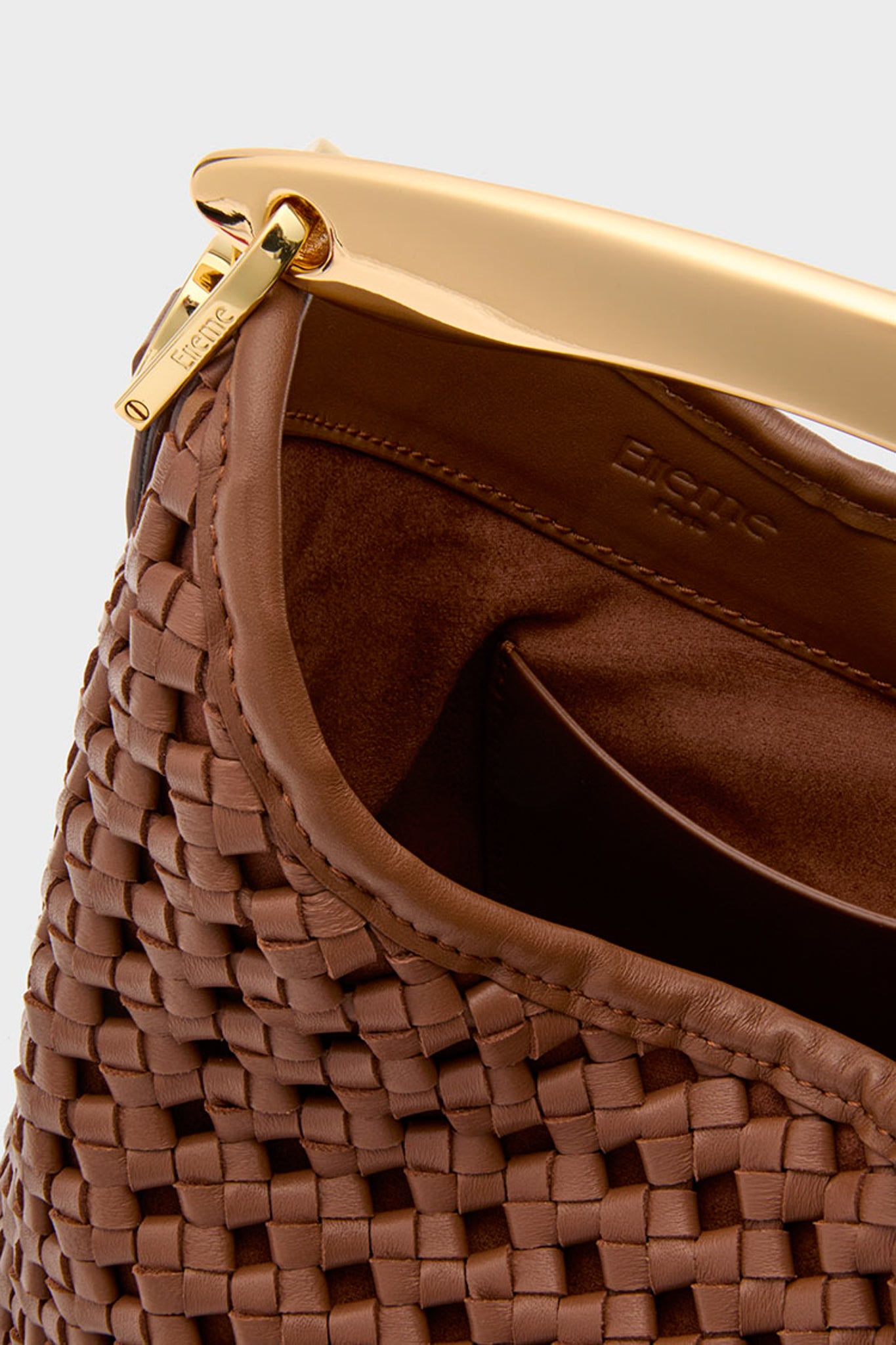 Cognac Woven Leather Small Boomerang Bag
