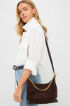 Espresso Small Suede Fringe Fortune Hobo Bag