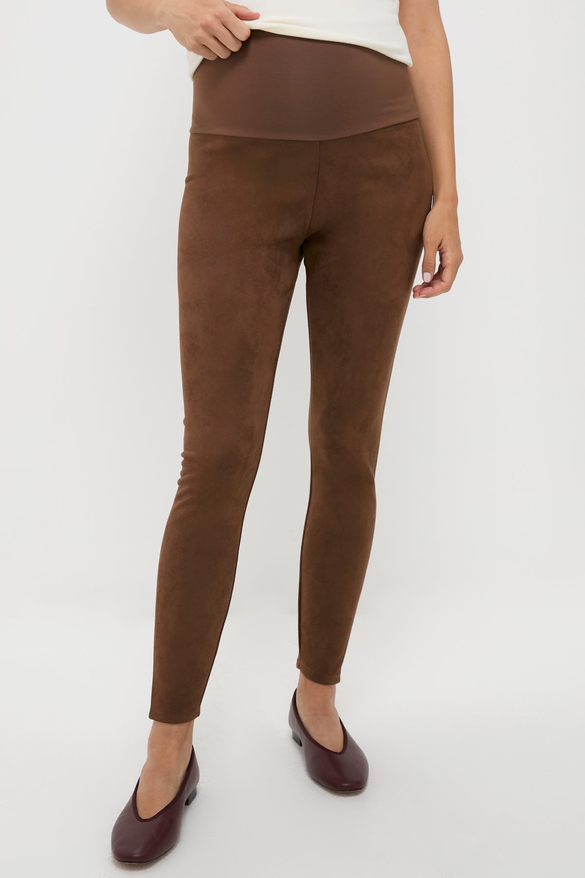 Carafe Vegan Stretch Suede Before During and After Legging