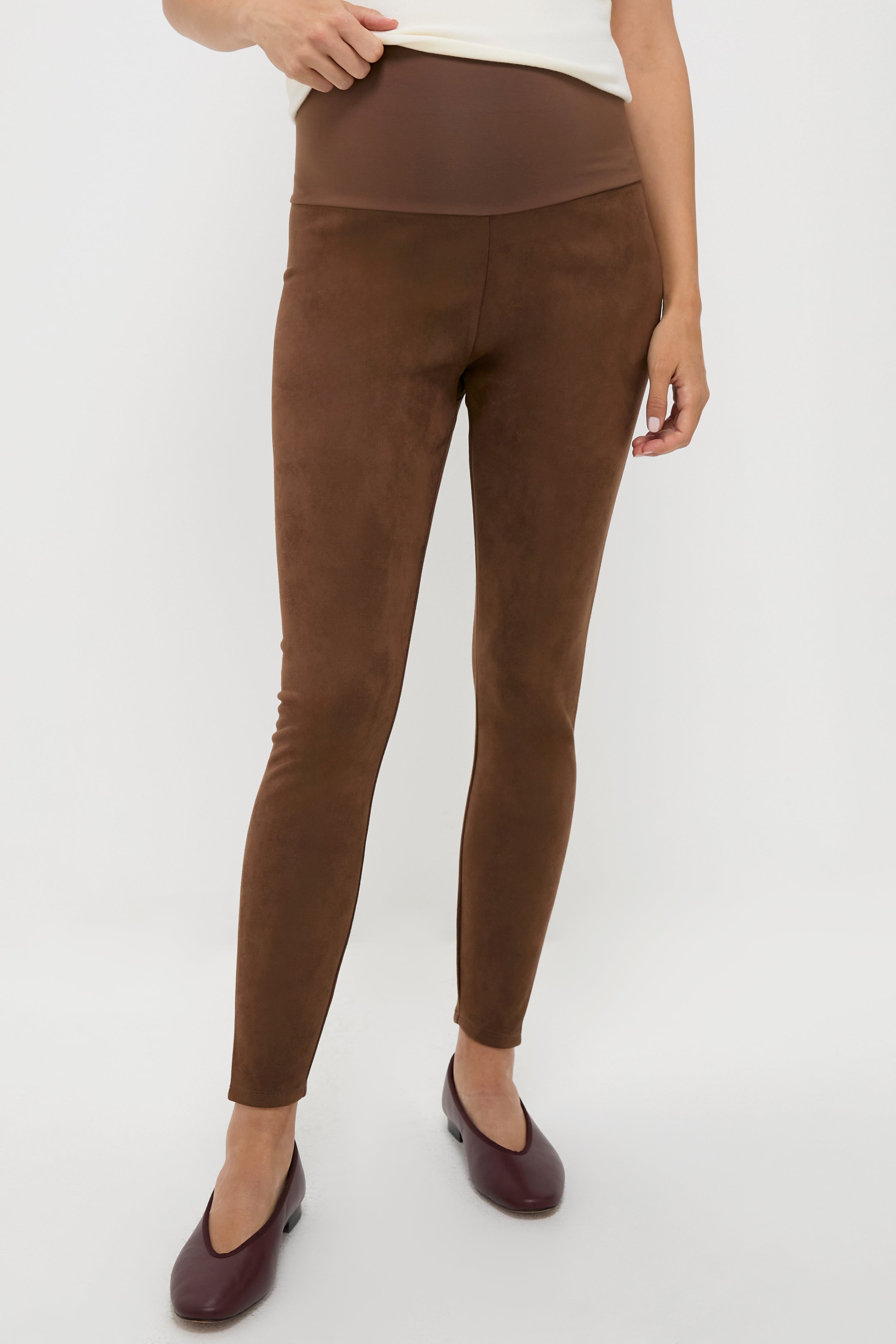 Carafe Vegan Stretch Suede Before During and After Legging