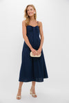 Navy Linen Front Pleated Zoe Dress
