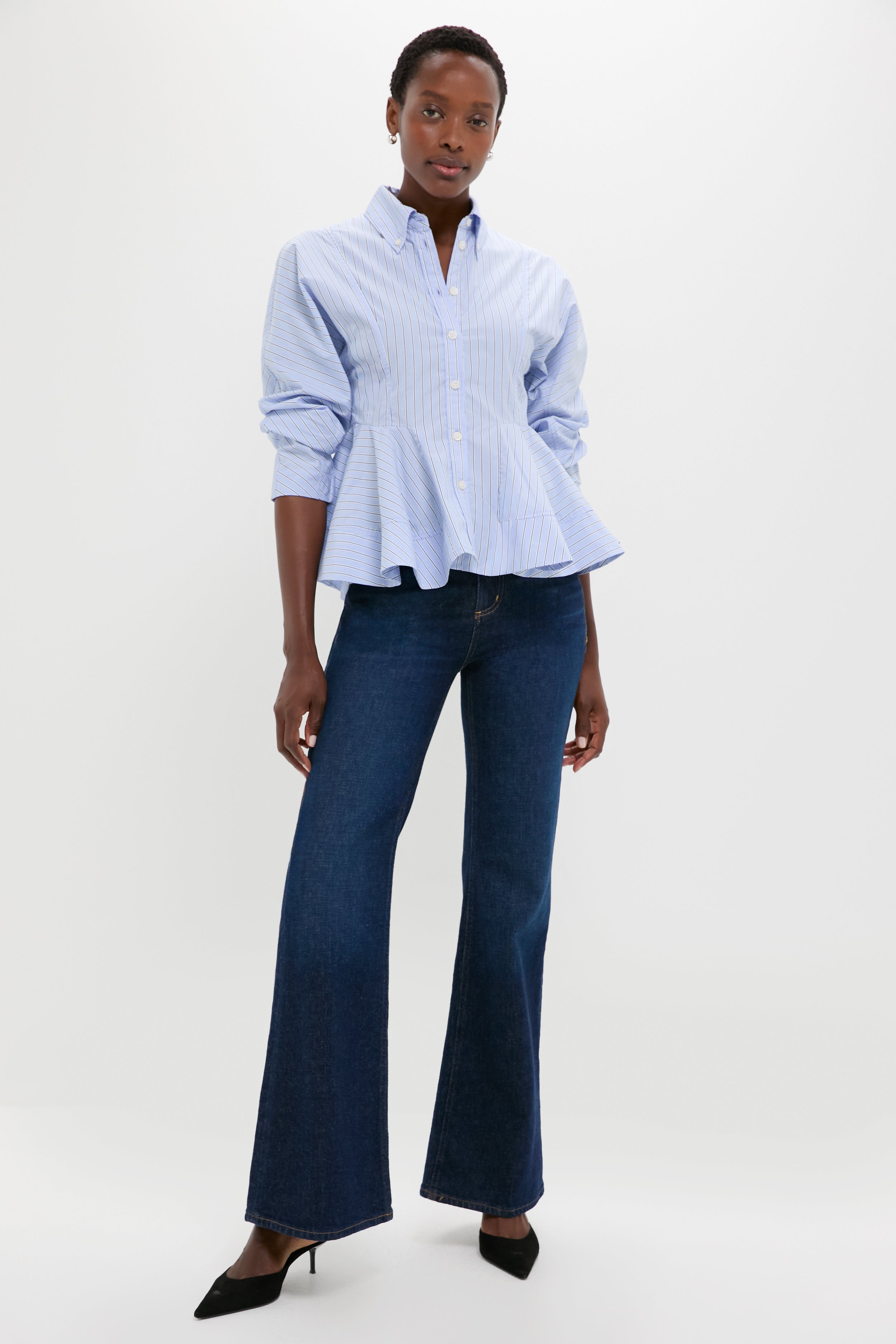 Lavender Lustre Stripe Cotton Peplum Shirt | GANNI