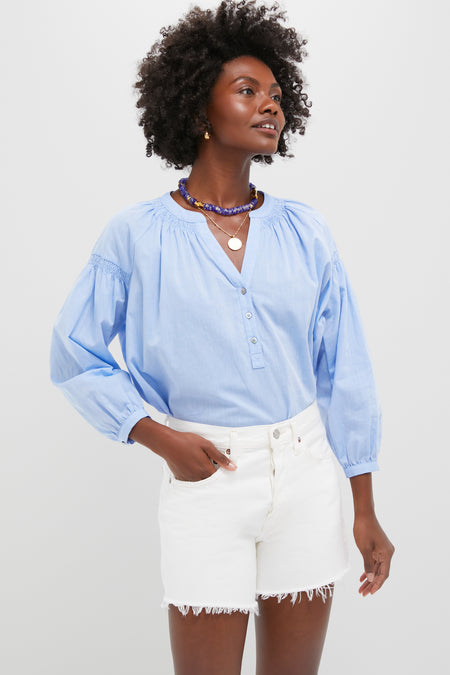 Chambray Band Collar Ashton Popover Top