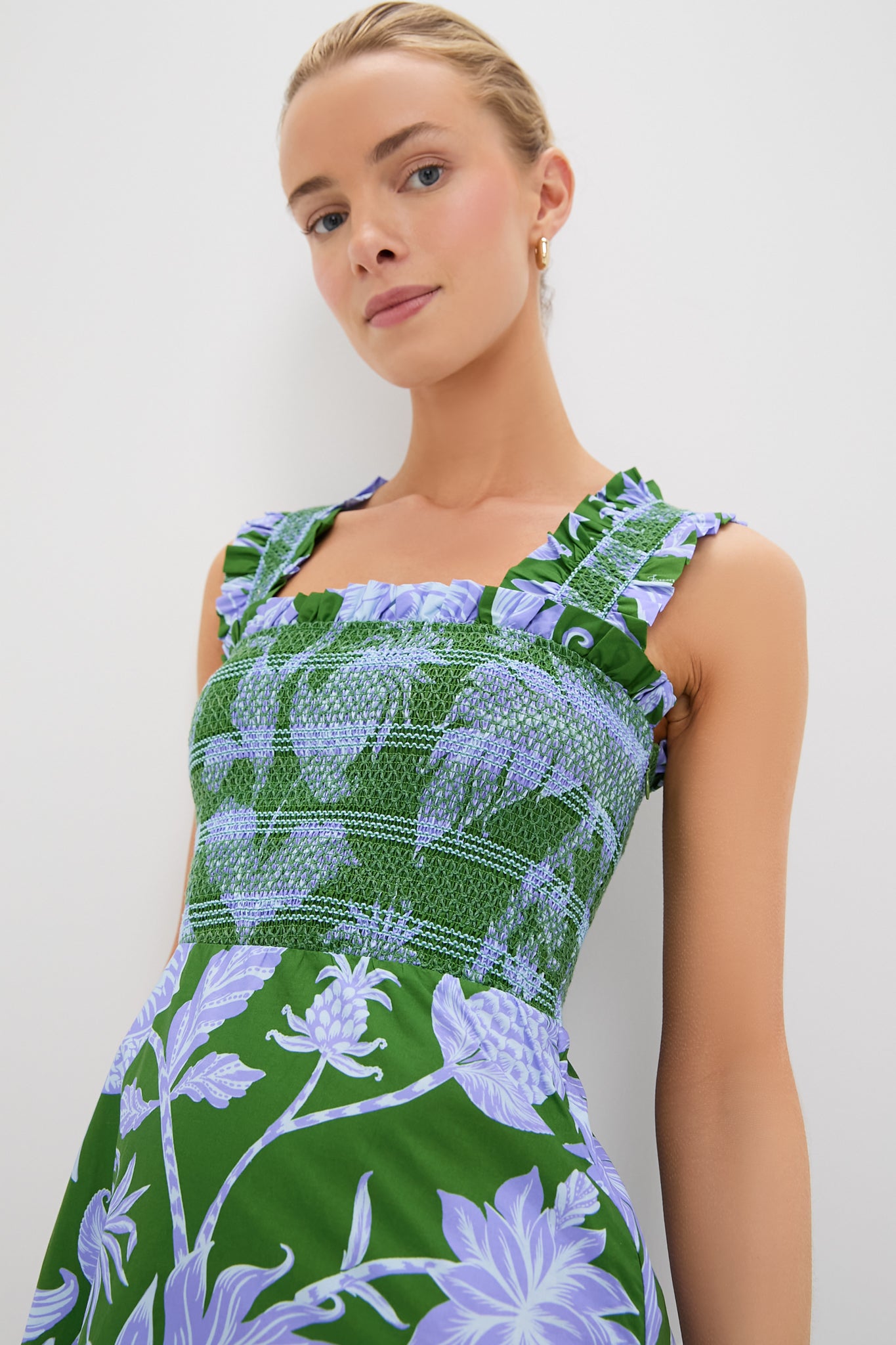 slim fit dress slacks Tropical Swing Green Sleeveless Midi Dress
