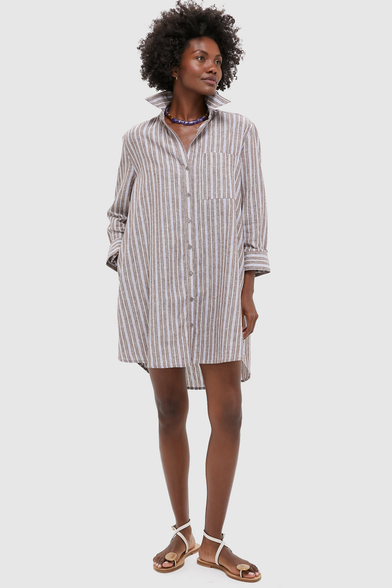 Dove Stripe Linen Carlotta Shirt Dress
