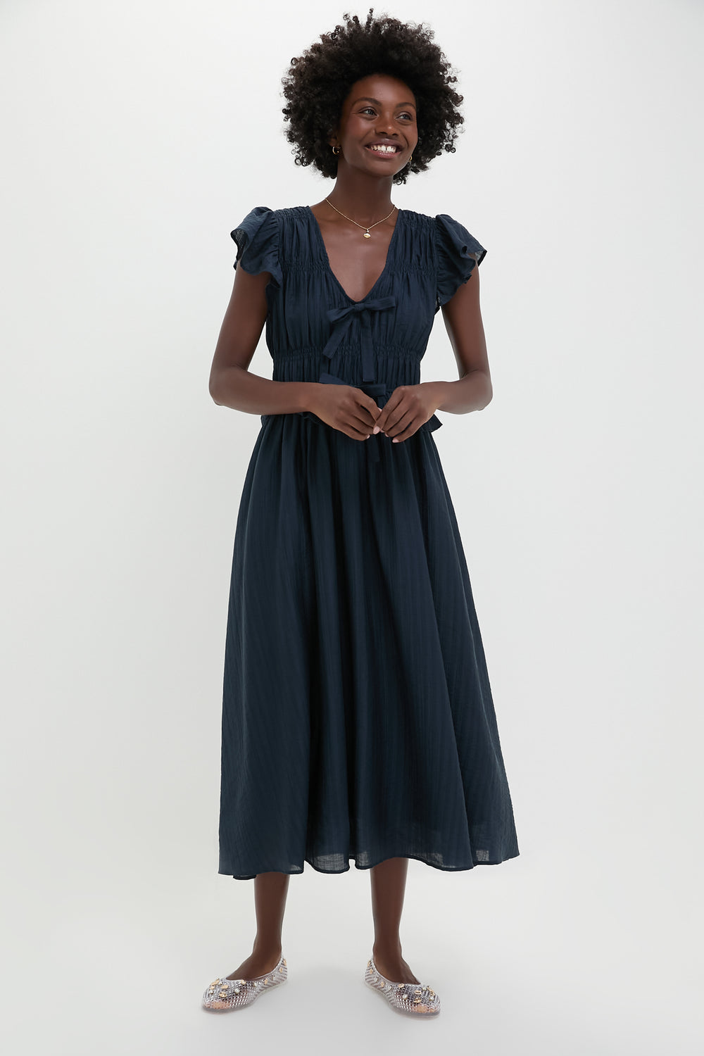 Navy Flutter Sleeve Tie Front Midi Dress | Moon River Navy Flutter Sleeve Tie Front Midi Dress | Moon River