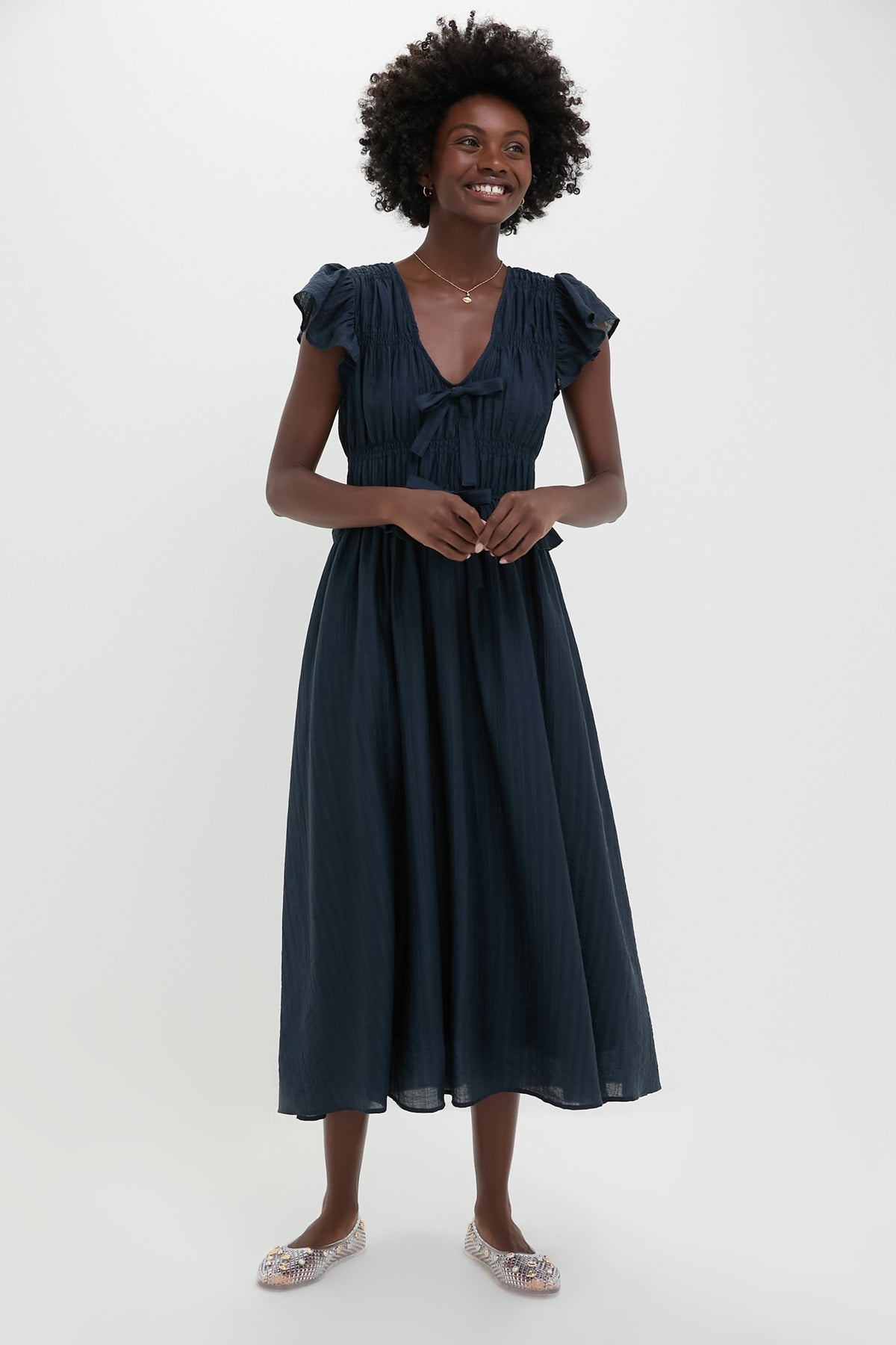 Navy Flutter Sleeve Tie Front Midi Dress | Moon River Navy Flutter Sleeve Tie Front Midi Dress | Moon River