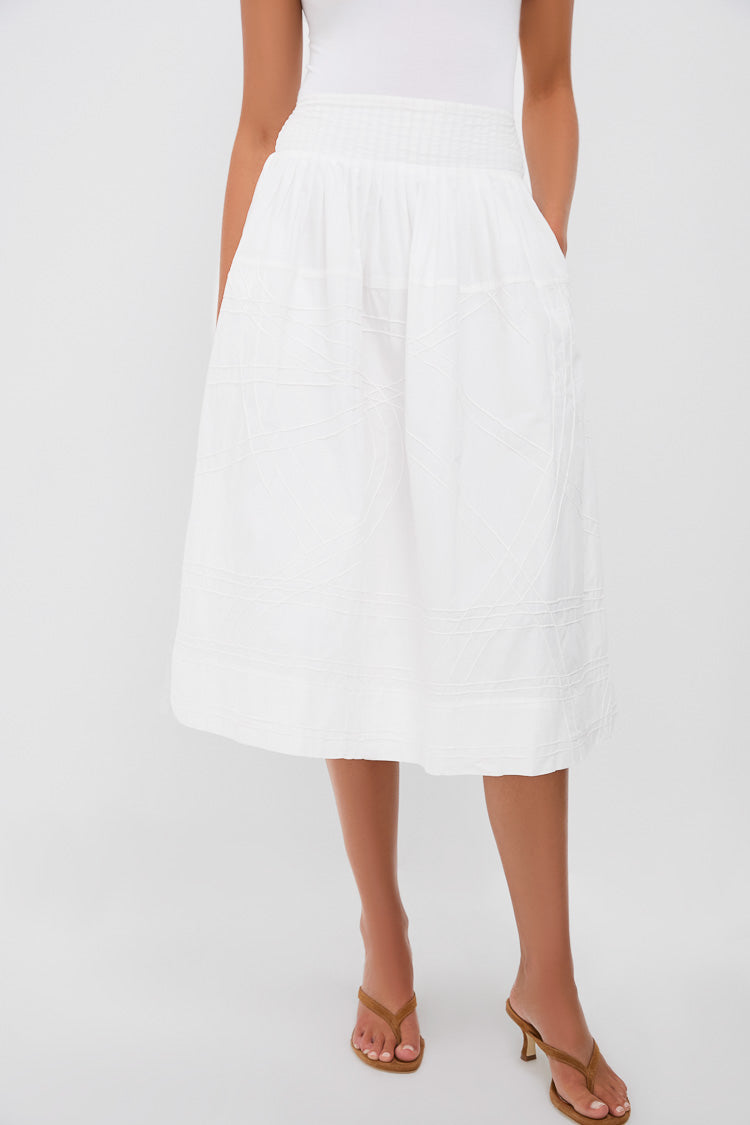 White Camden Cotton Poplin Midi Skirt