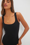 Black Sculpting Square Neck Swim Suit