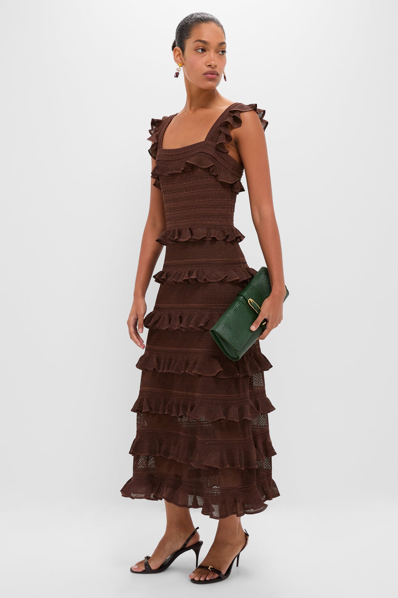 Metallic Chocolate Hypnotic Lace Frill Midi Dress | Zimmermann