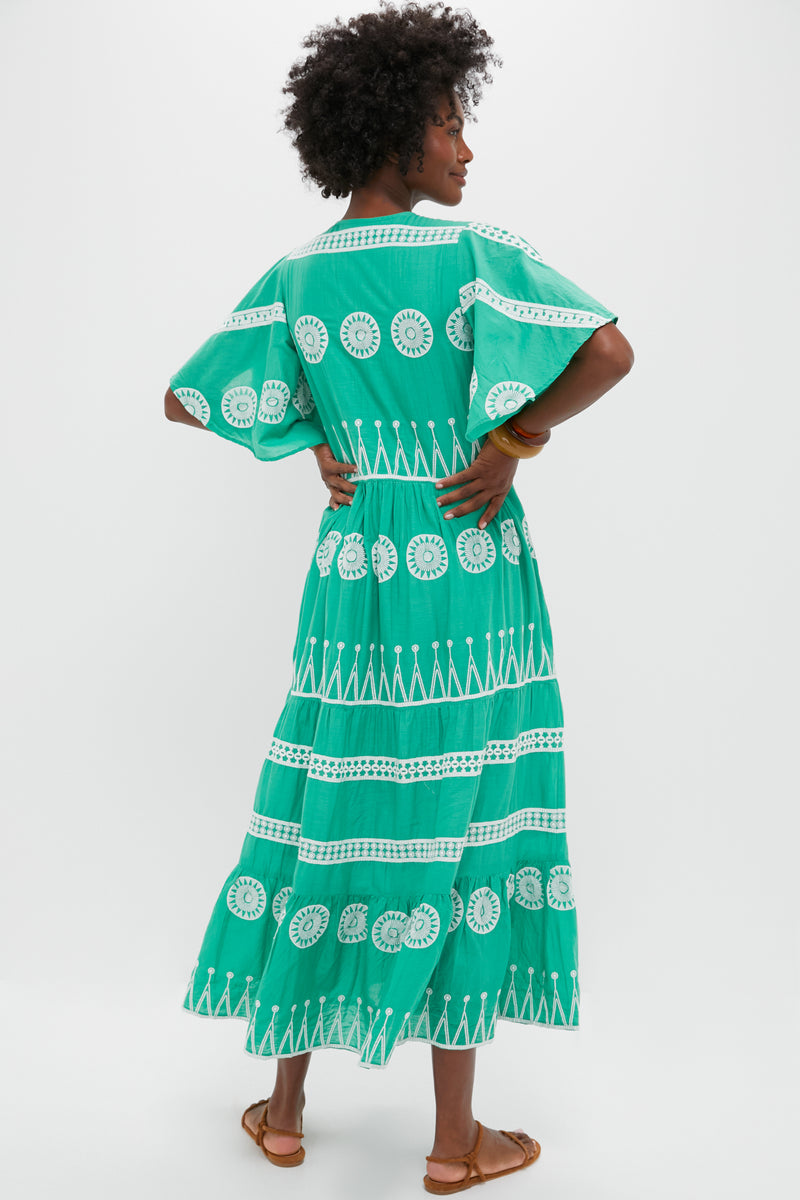 Soleil Sage Flirty V-Neck Maxi Dress