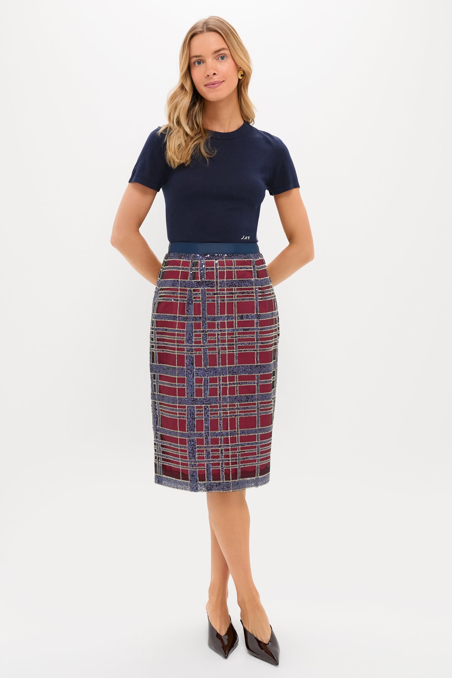 Sequin Plaid Belmont Pencil Skirt