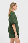 Green Solid Puff-Sleeved Blouse