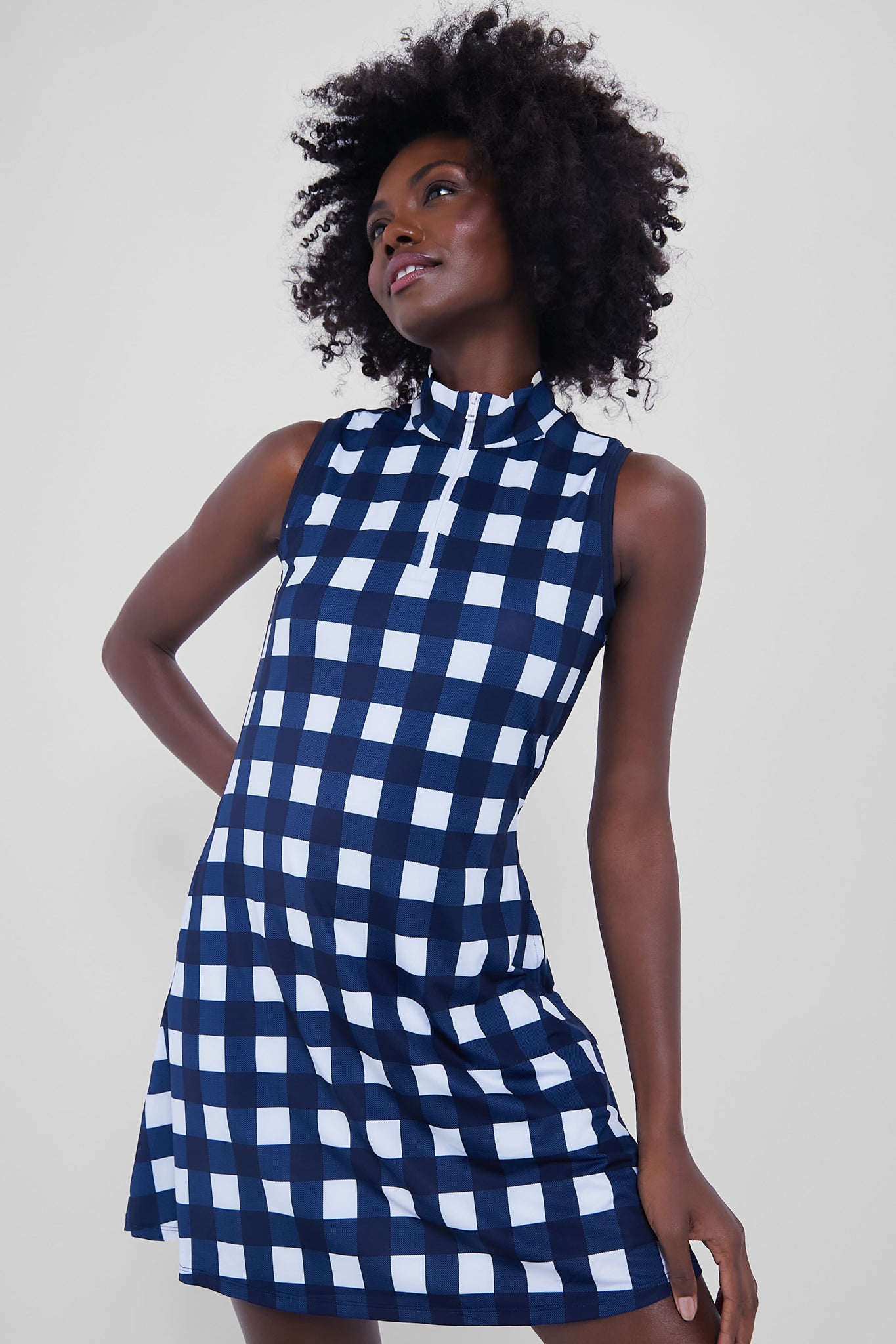 Exploded Plaid Sleeveless Lighweight Airflow Quarter Zip Mockneck