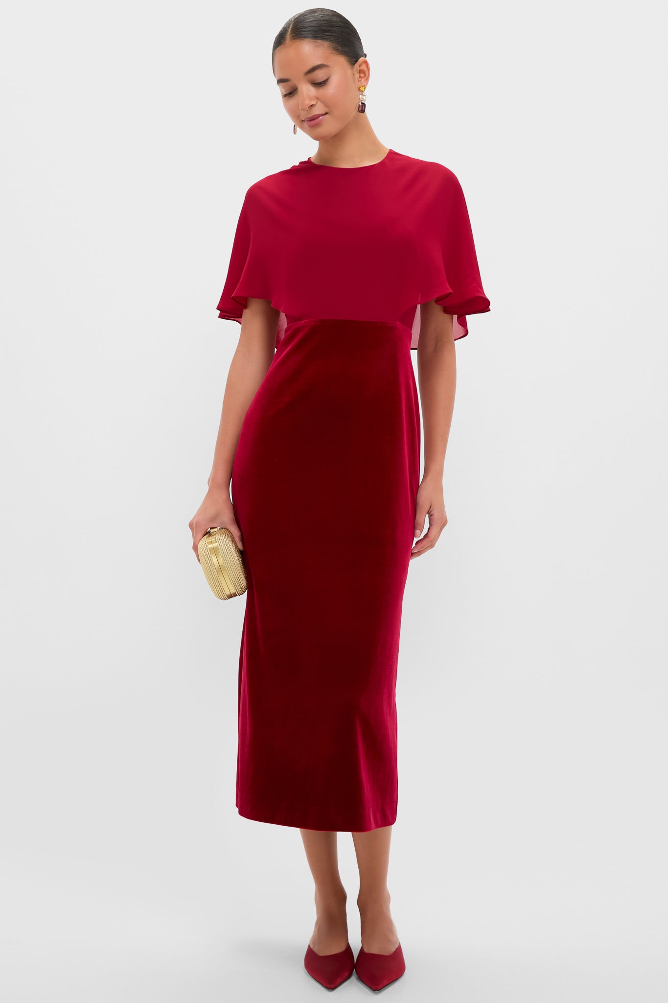 Tuckernuck Cranberry Velvet Chiffon Mixed Media Cape Leah Dress Winetasting / 4 Tuckernuck Cranberry Velvet Chiffon Mixed Media Cape Leah Dress Winetasting / 4