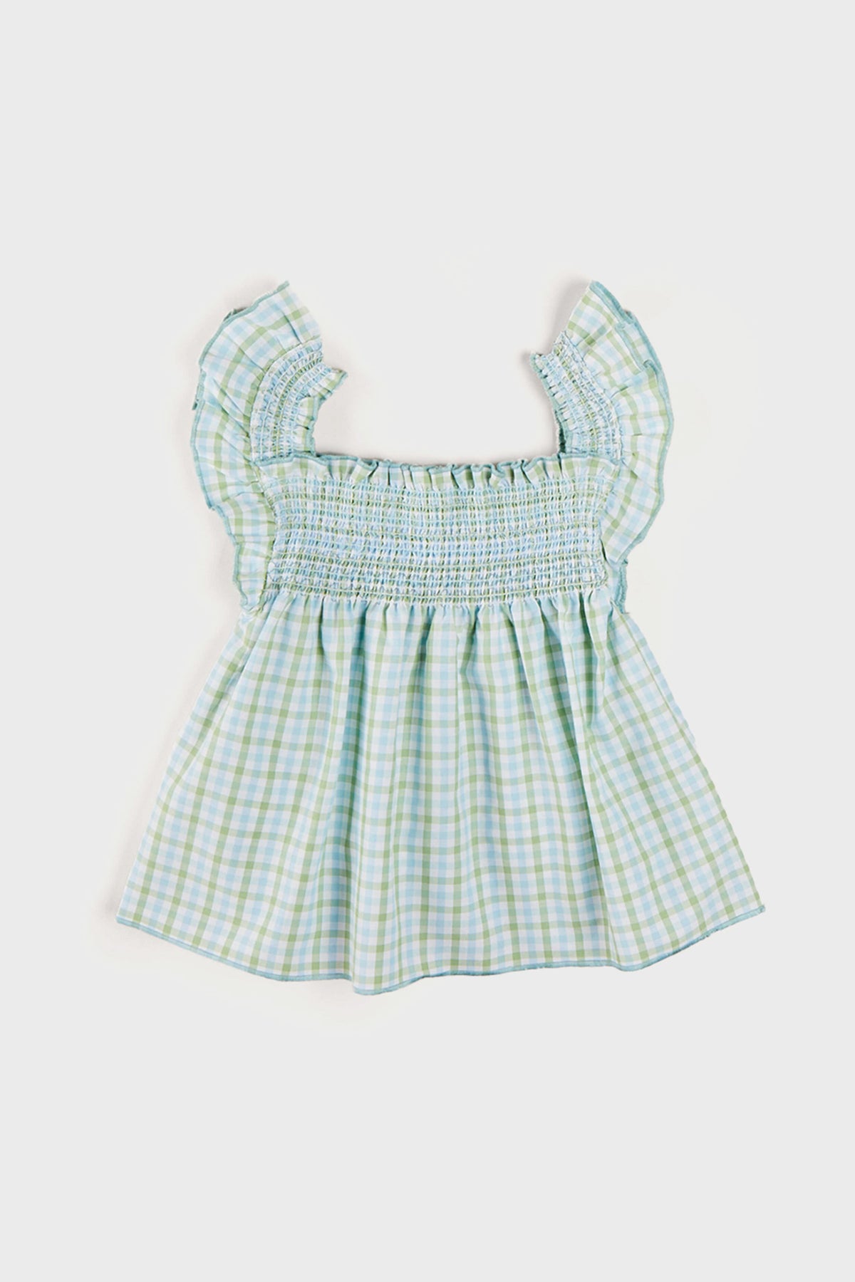 Maxwell Gingham Smock Detail Blouse in Green