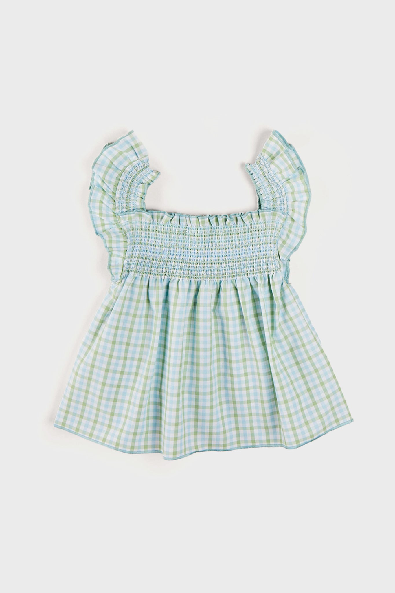 Maxwell Gingham Smock Detail Blouse in Green