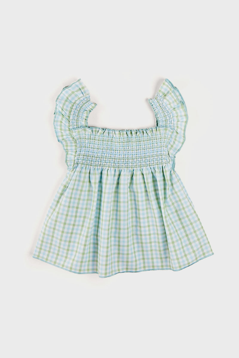 Maxwell Gingham Smock Detail Blouse in Green