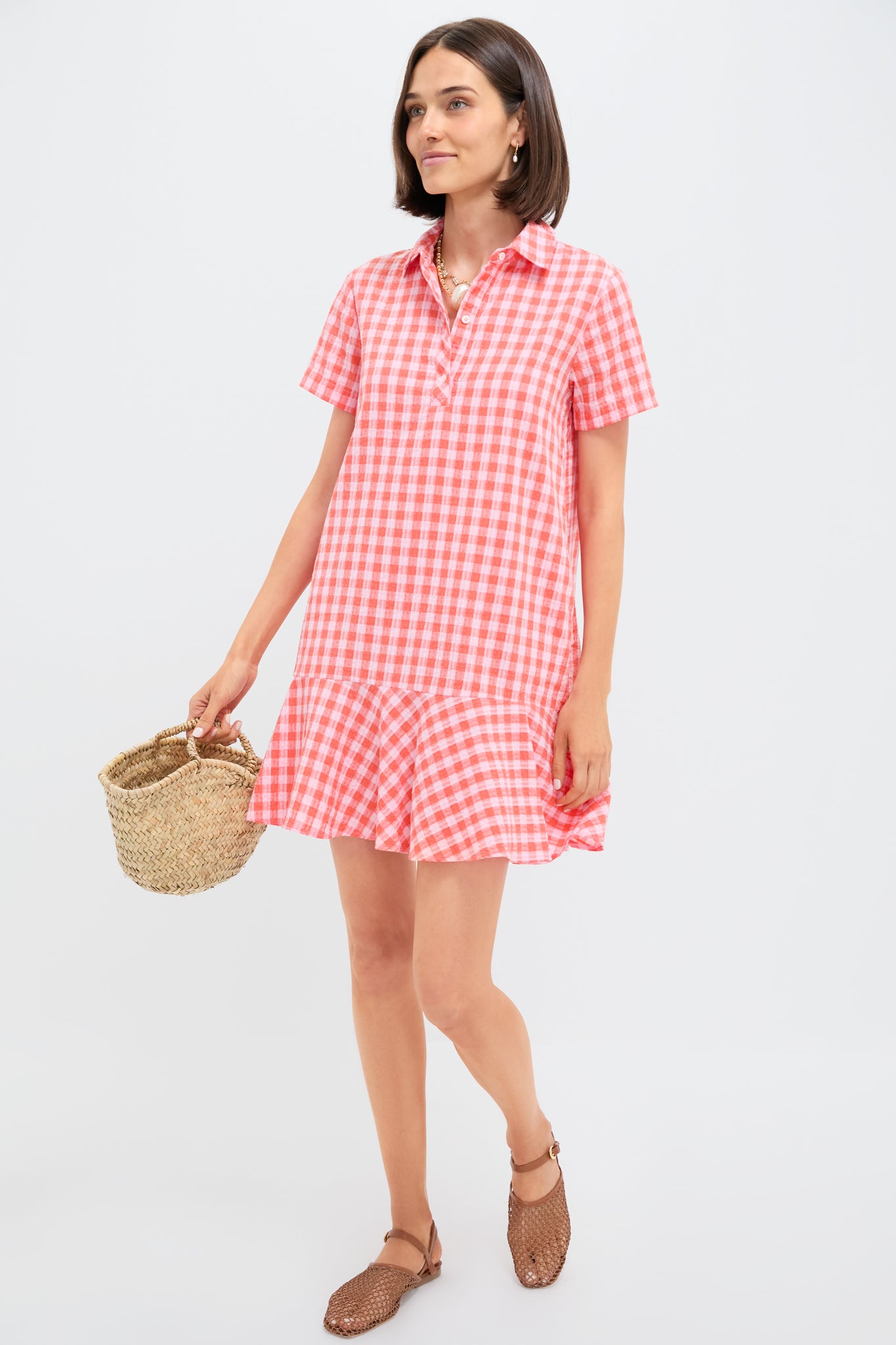 Orange and Pink Seersucker Short Sleeve May Dress