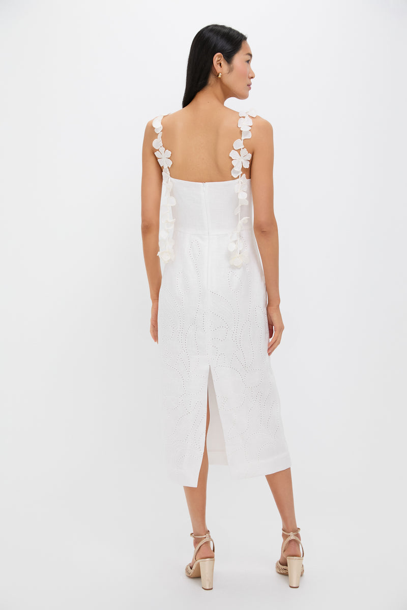 Off White Petalos Embroidered Midi Dress