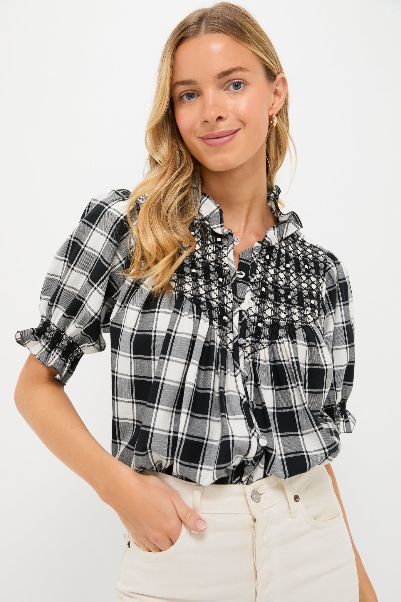 Black and White Arena Flannel Milvia Blouse | Loretta Caponi