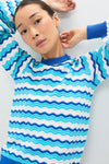 Aqua Wavy Stripe Callie Crewneck
