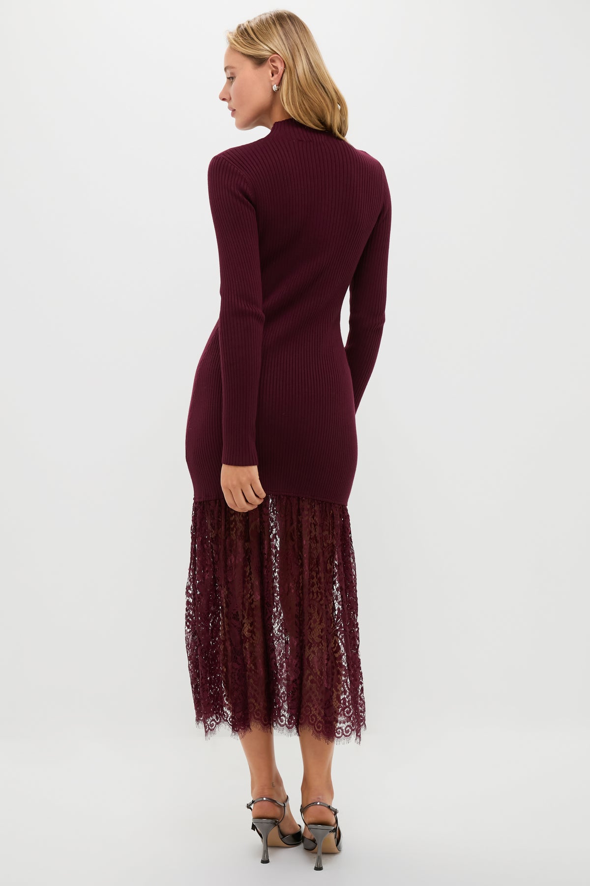 Plum Knit & Lace Suzanne Midi Dress