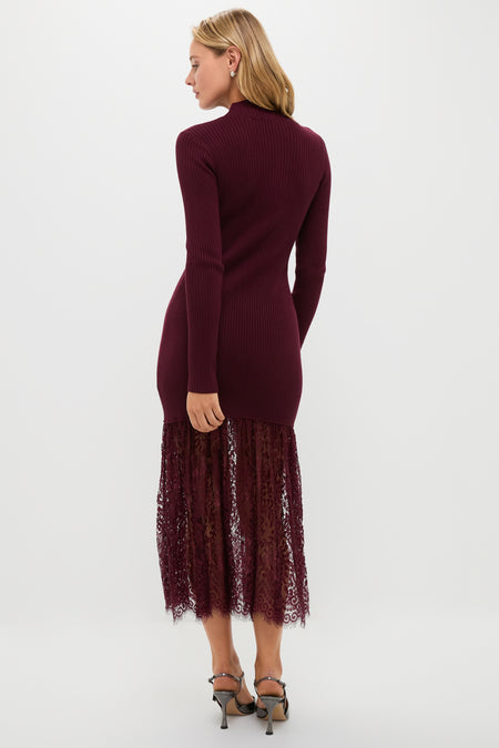 Plum Knit & Lace Suzanne Midi Dress