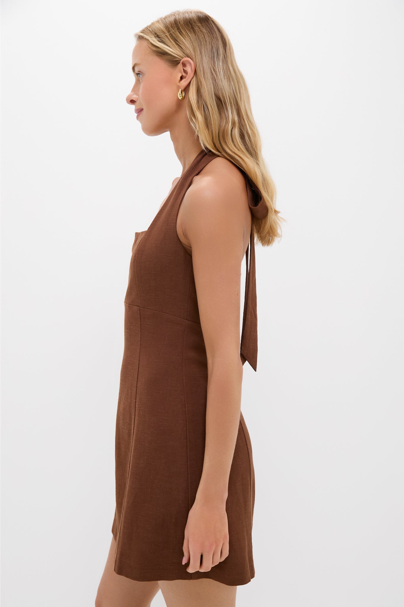 chinese dress ladies Perfect Stranger Claire Linen Halter Mini Dress Brown Print main image 1
