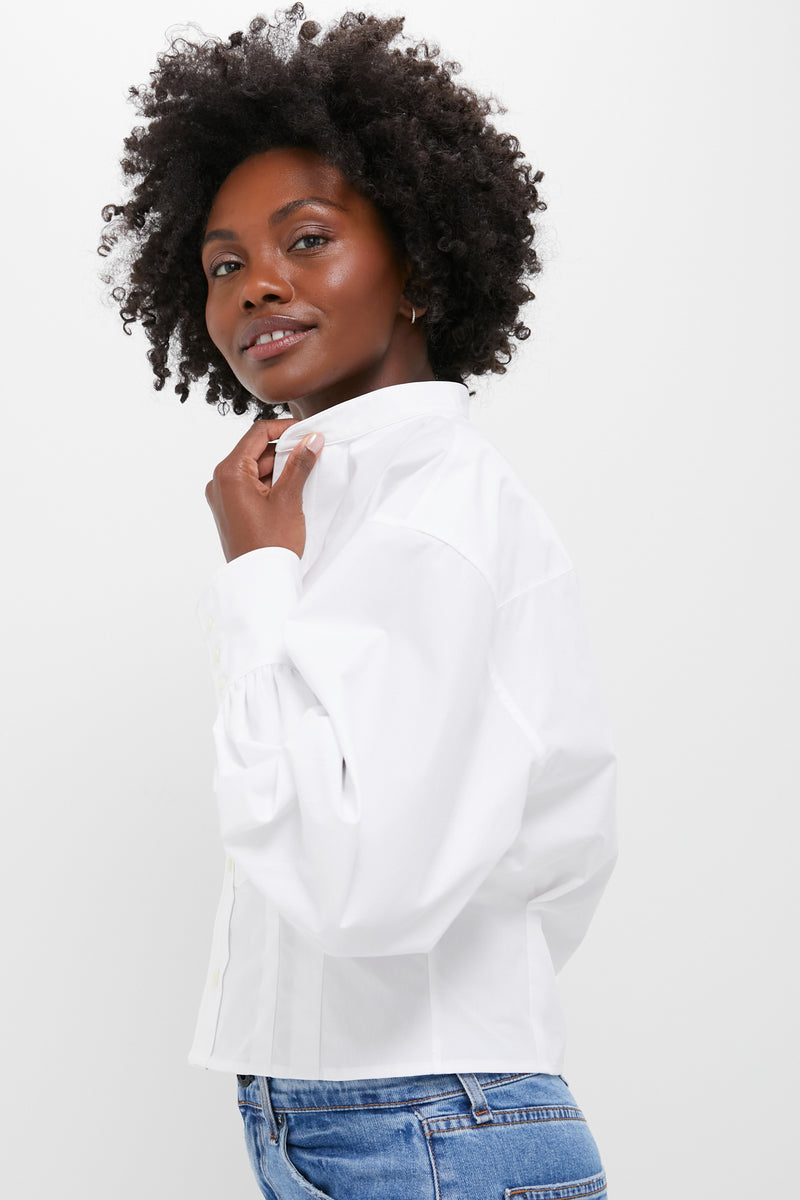 White Cotton Poplin Woven Long Sleeve Collared Sport Shirt