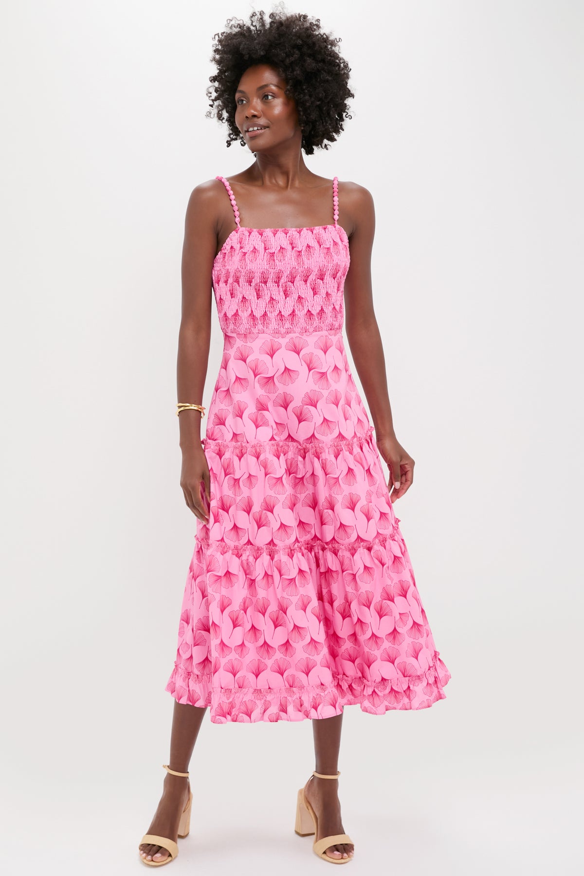 Pink & Raspberry Ginkgo Floral Augustine Midi Dress