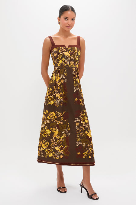 Olive and Yellow Floral Tilman Midi Dress