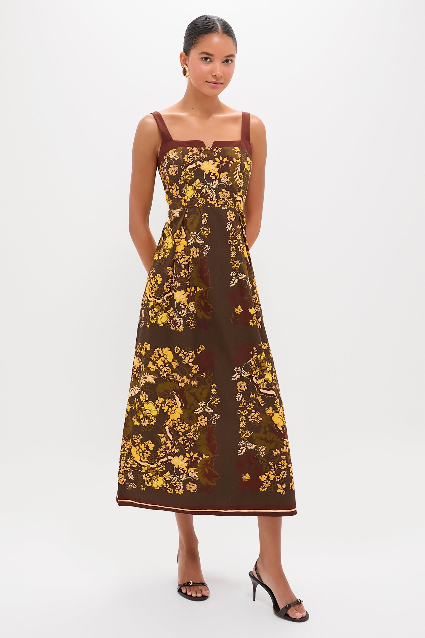 floral midi dress yellow Olive and Yellow Floral Tilman Midi Dress