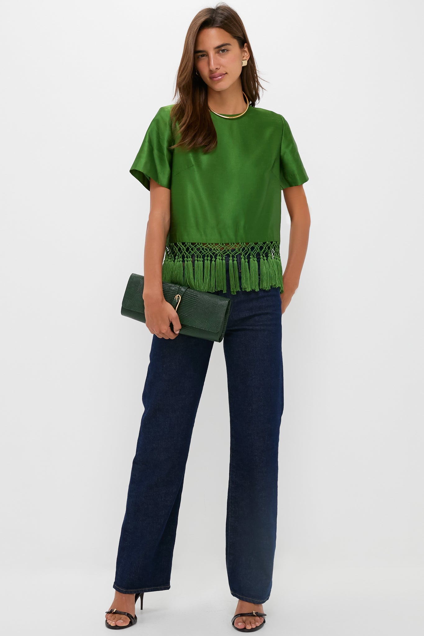 Green Dupioni Chadwick Tassel Top | Tuckernuck