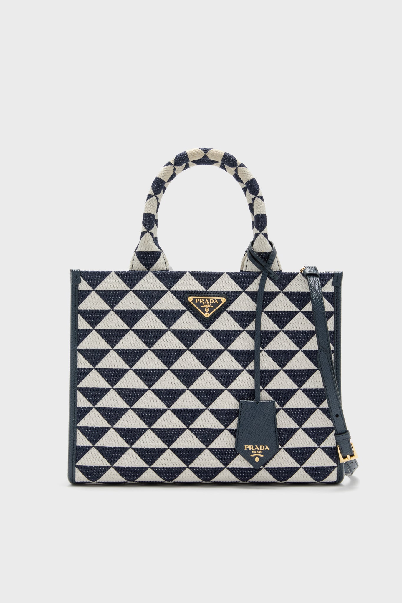PRADA Navy White Strike Canvas Tote